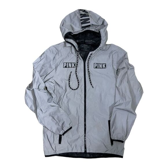Victoria’s Secret Pink Limited Edition Grey Reflective Anorak Rain Jacket XS/S - Picture 1 of 12